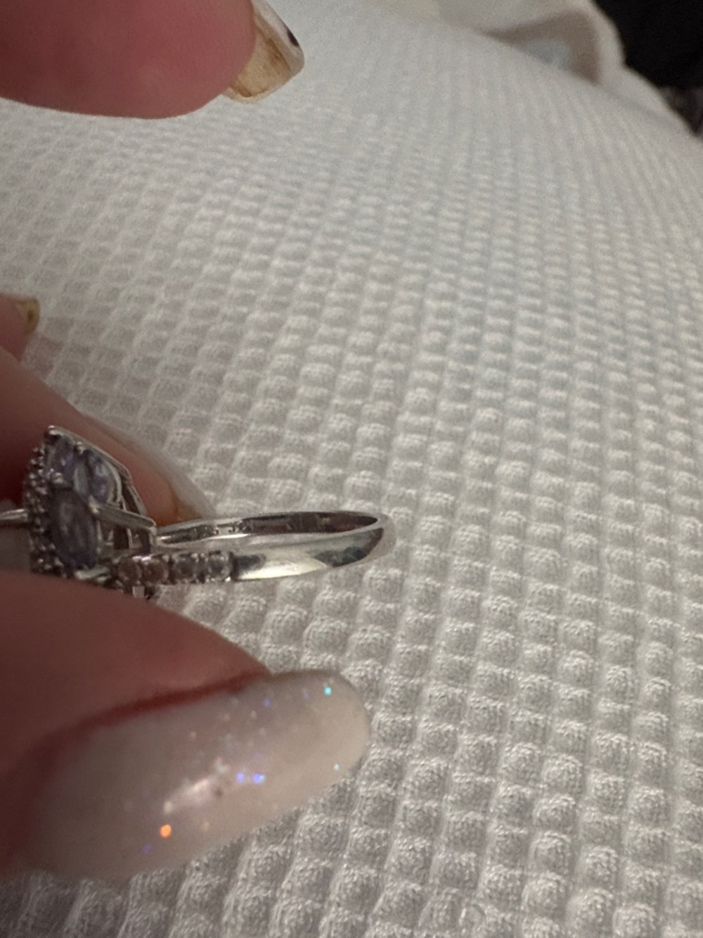 Sterling Silver Moonstone Halo Ring with Light Amethyst Accents - Picture 4 of 5